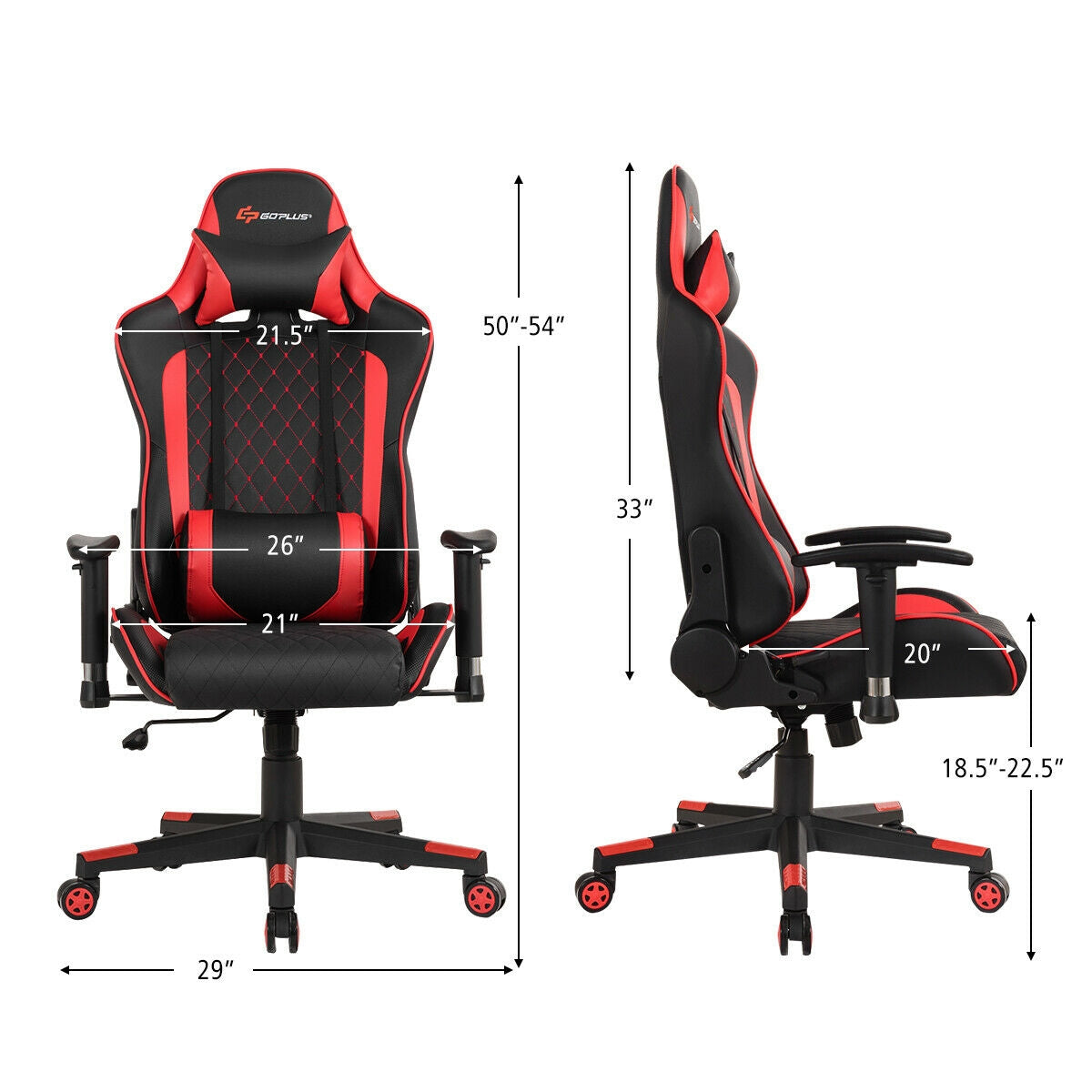 SPECIAL - Massage/Gaming Chair with Lumbar Support and Headrest-Red (Fully Assembled)