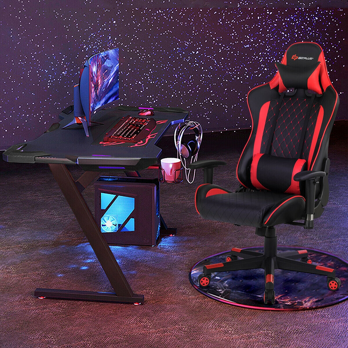 SPECIAL - Massage/Gaming Chair with Lumbar Support and Headrest-Red (Fully Assembled)