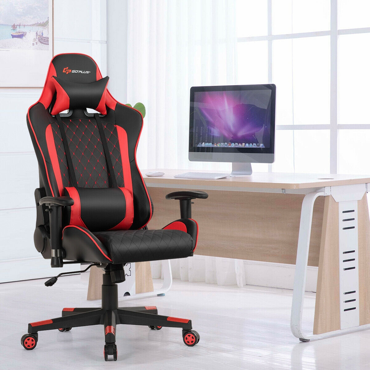 SPECIAL - Massage/Gaming Chair with Lumbar Support and Headrest-Red (Fully Assembled)