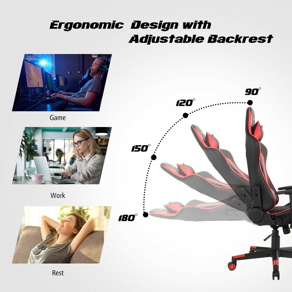 SPECIAL - Massage/Gaming Chair with Lumbar Support and Headrest-Red (Fully Assembled)
