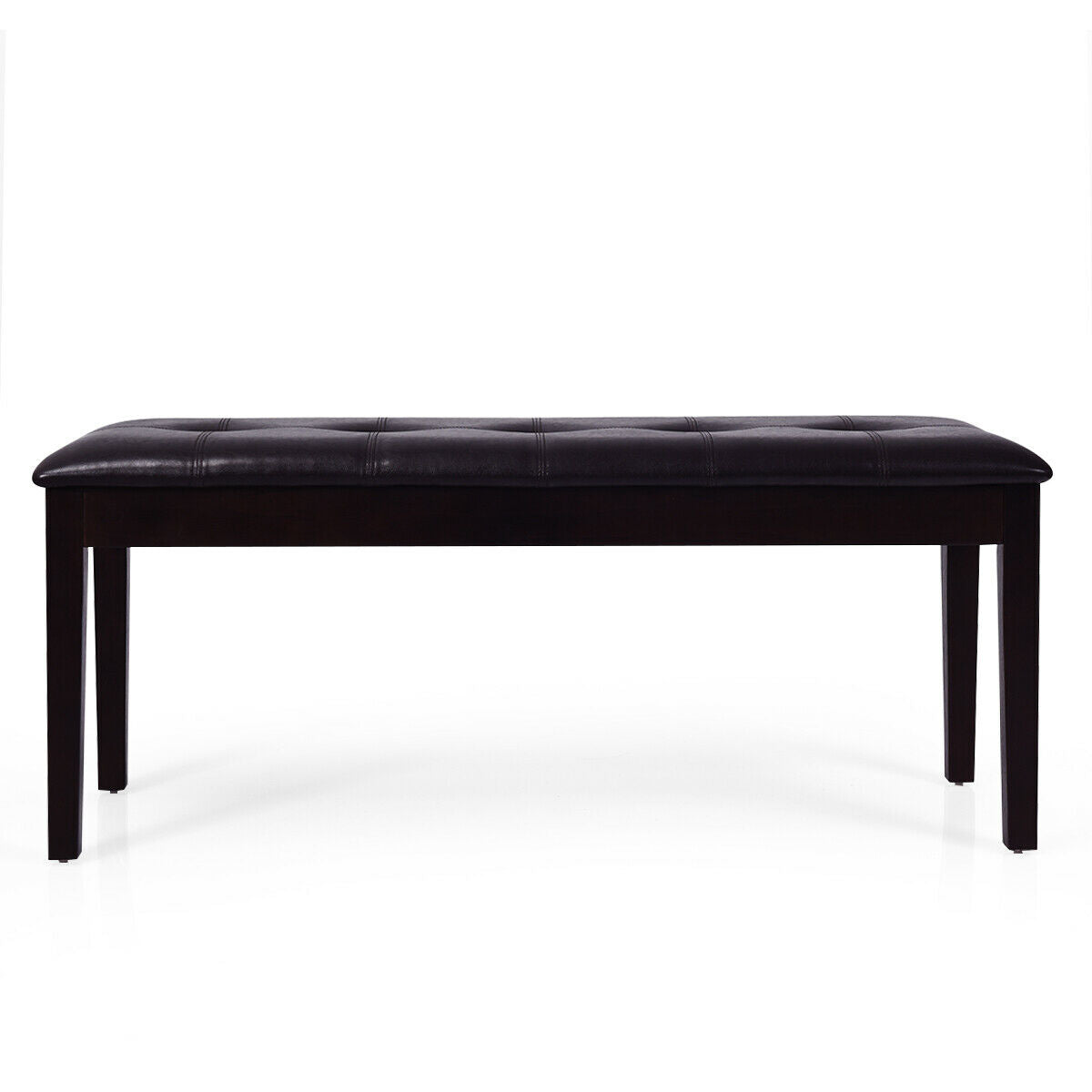 Upholstered Dining Room PU Bench Solid Wood Button Tufted-Brown (Fully Asembled)