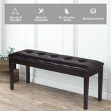 Upholstered Dining Room PU Bench Solid Wood Button Tufted-Brown (Fully Asembled)