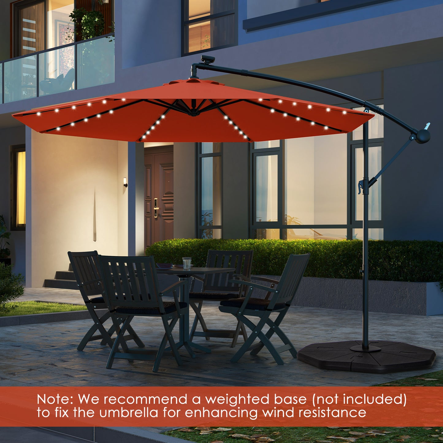10 Feet Solar Offset Hanging Umbrella with 40 Lamp Beads and Solar Panel-Orange (Assembled)