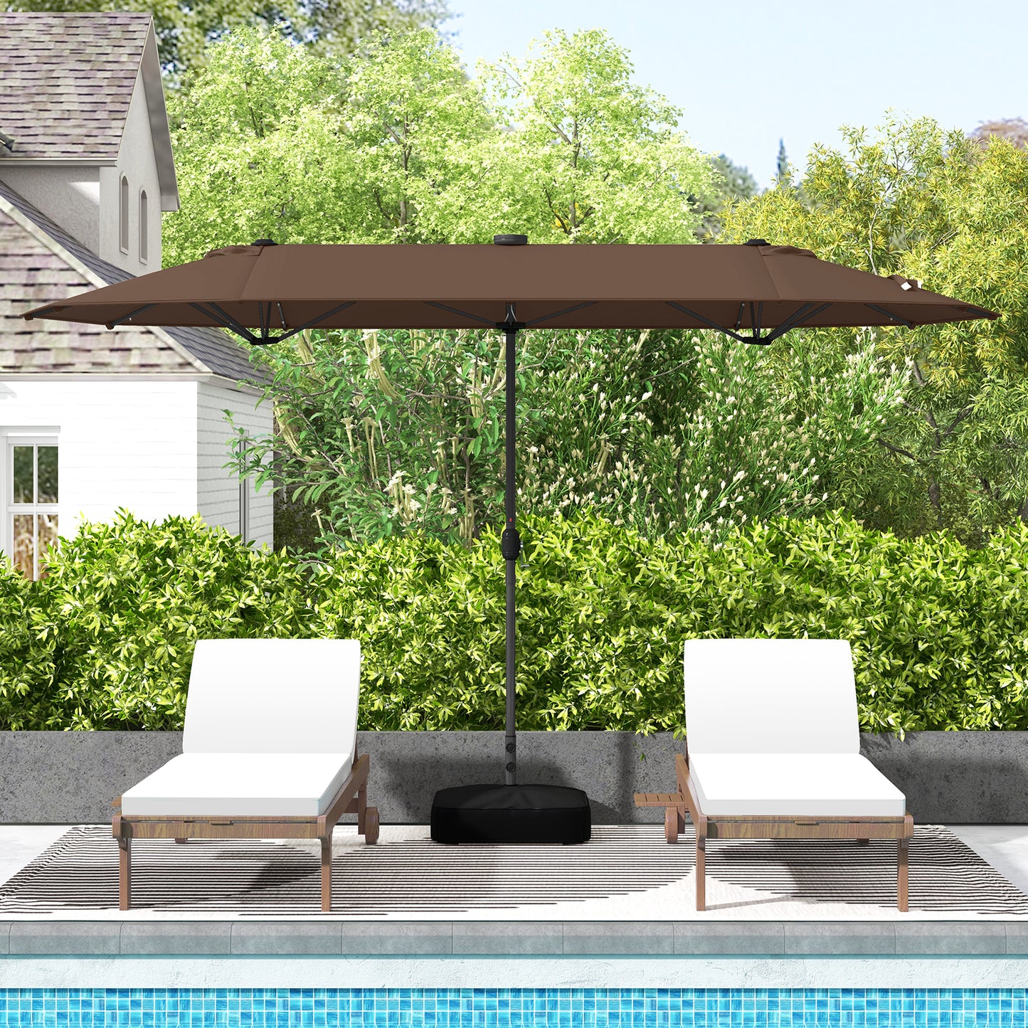 13FT Double-sided Patio Umbrella with Solar Lights for Garden Pool Backyard-Coffee (1 Box)