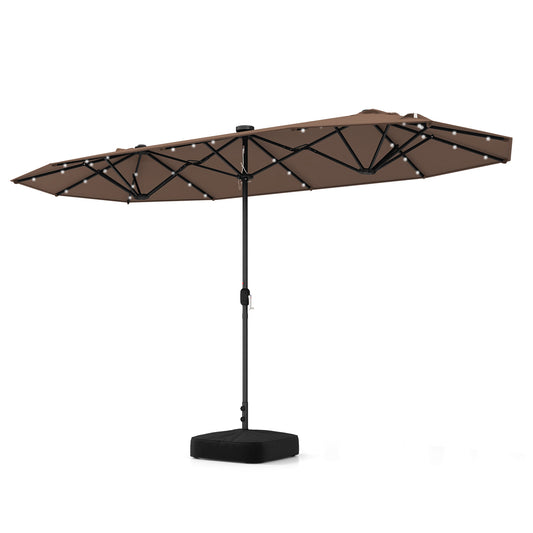 13FT Double-sided Patio Umbrella with Solar Lights for Garden Pool Backyard-Coffee (1 Box)