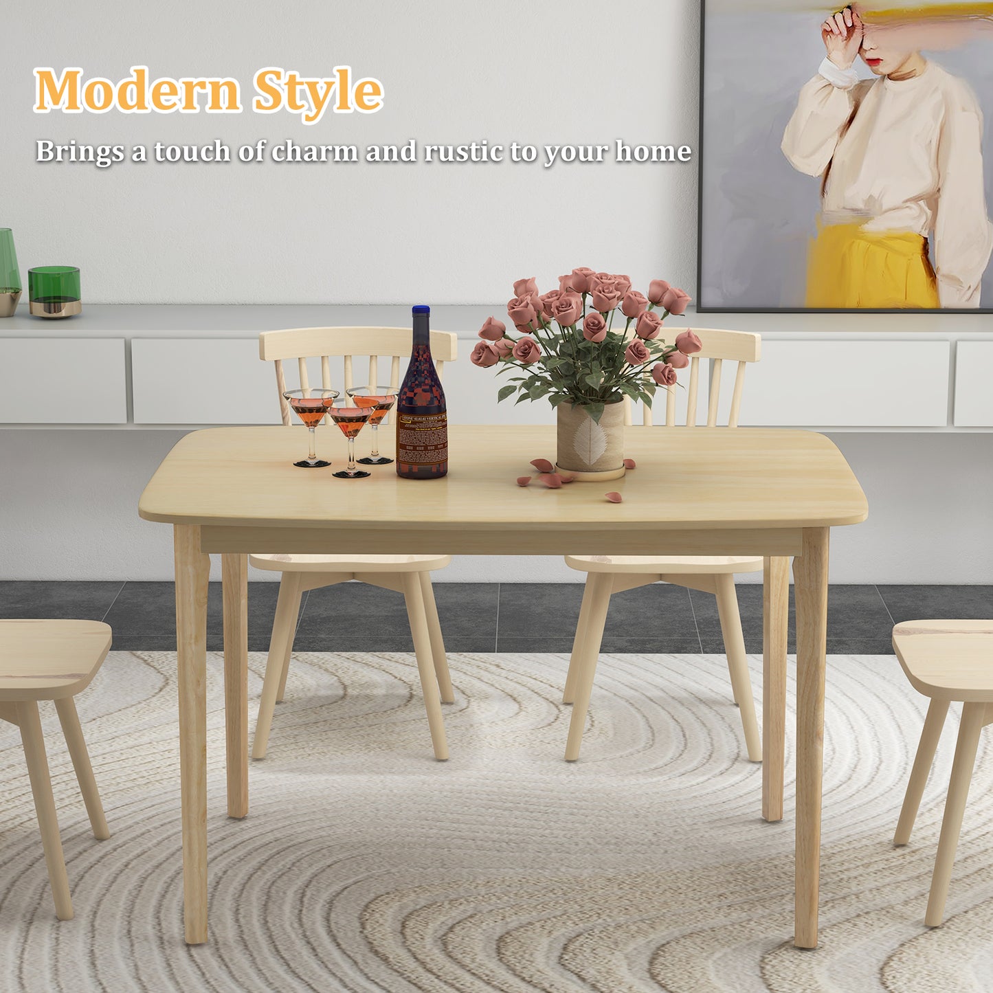 48 Inch Solid Wood Dining Table with Rubber Wood Supporting Legs for Kitchen Dining Room-Natural (Copy)