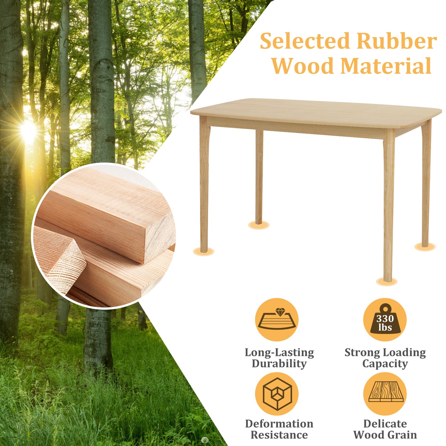 48 Inch Solid Wood Dining Table with Rubber Wood Supporting Legs for Kitchen Dining Room-Natural (Copy)