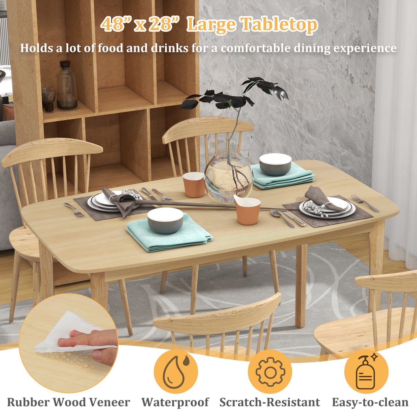 48 Inch Solid Wood Dining Table with Rubber Wood Supporting Legs for Kitchen Dining Room-Natural (Copy)