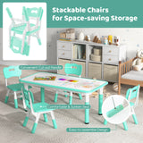 Kids Table and Chairs Set for 4 with Graffiti Desktop-Green (1 Box, Unassembled)