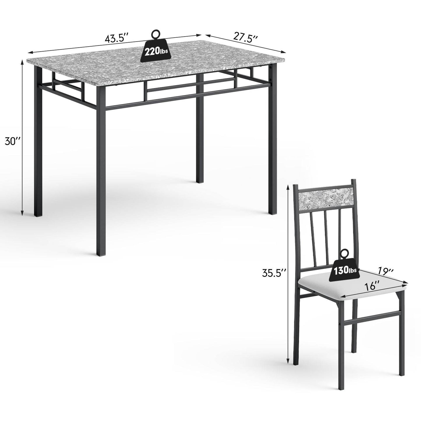 Faux Marble Dining Table with Solid Steel Frame (Assembled) - Table Only