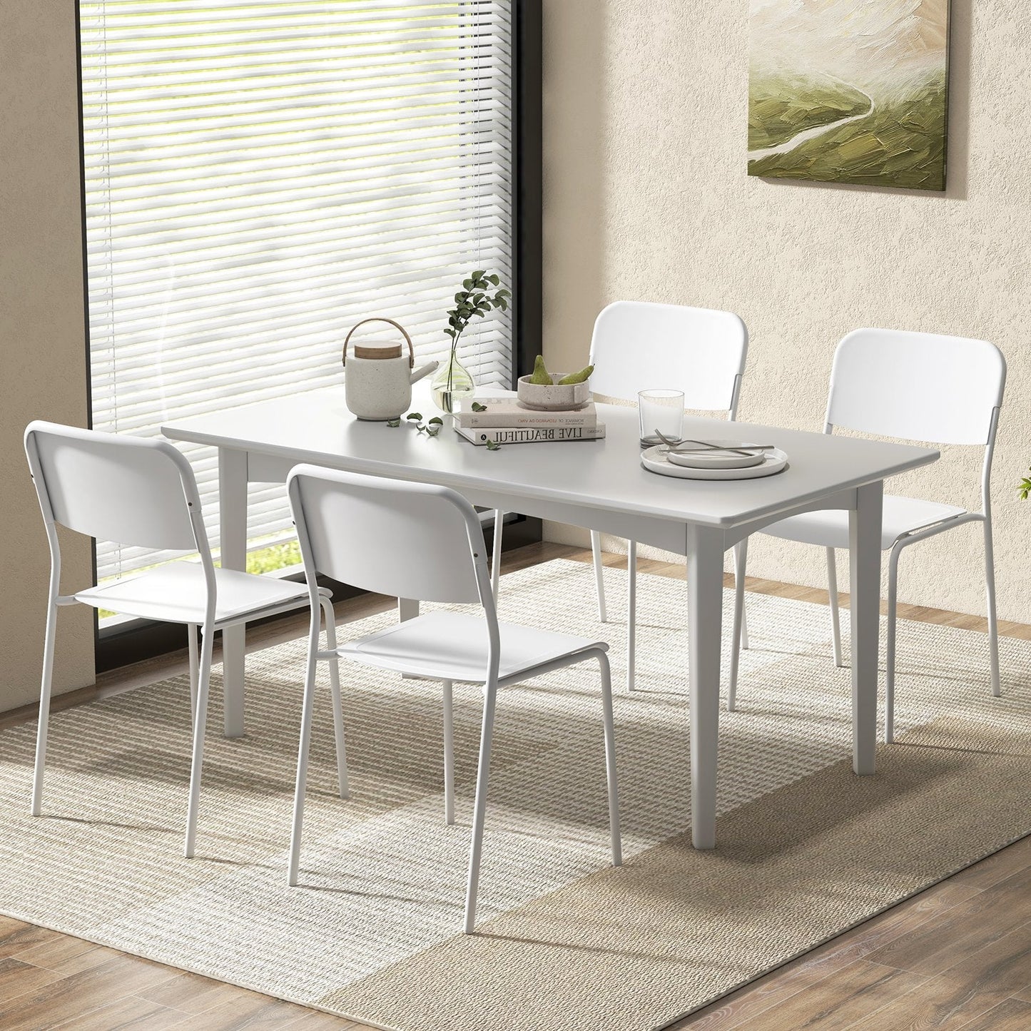 Modern Dining Chairs Set of 4 with Tilted Backrest and Sturdy Metal Legs-White - (Assembled)