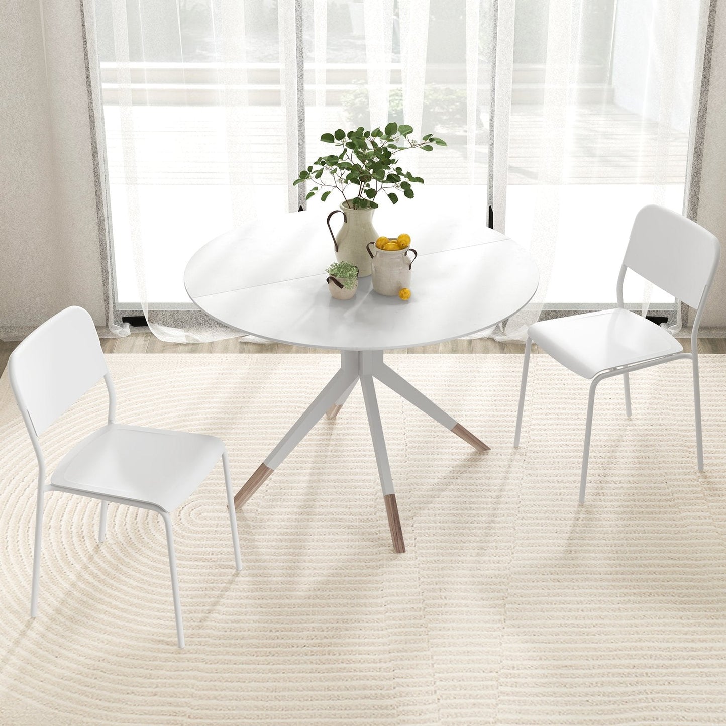 Modern Dining Chairs Set of 4 with Tilted Backrest and Sturdy Metal Legs-White - (Assembled)