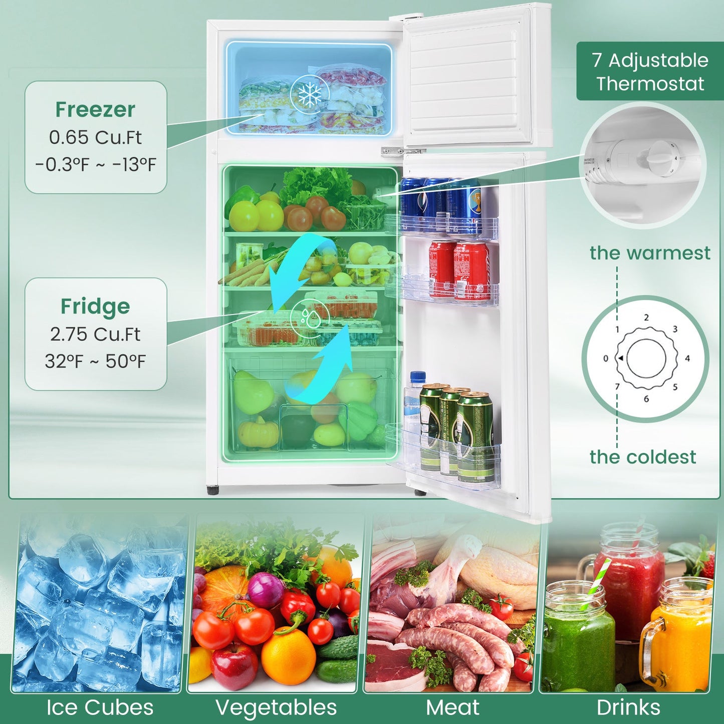 2 Doors Cold-rolled Sheet Compact Refrigerator-White