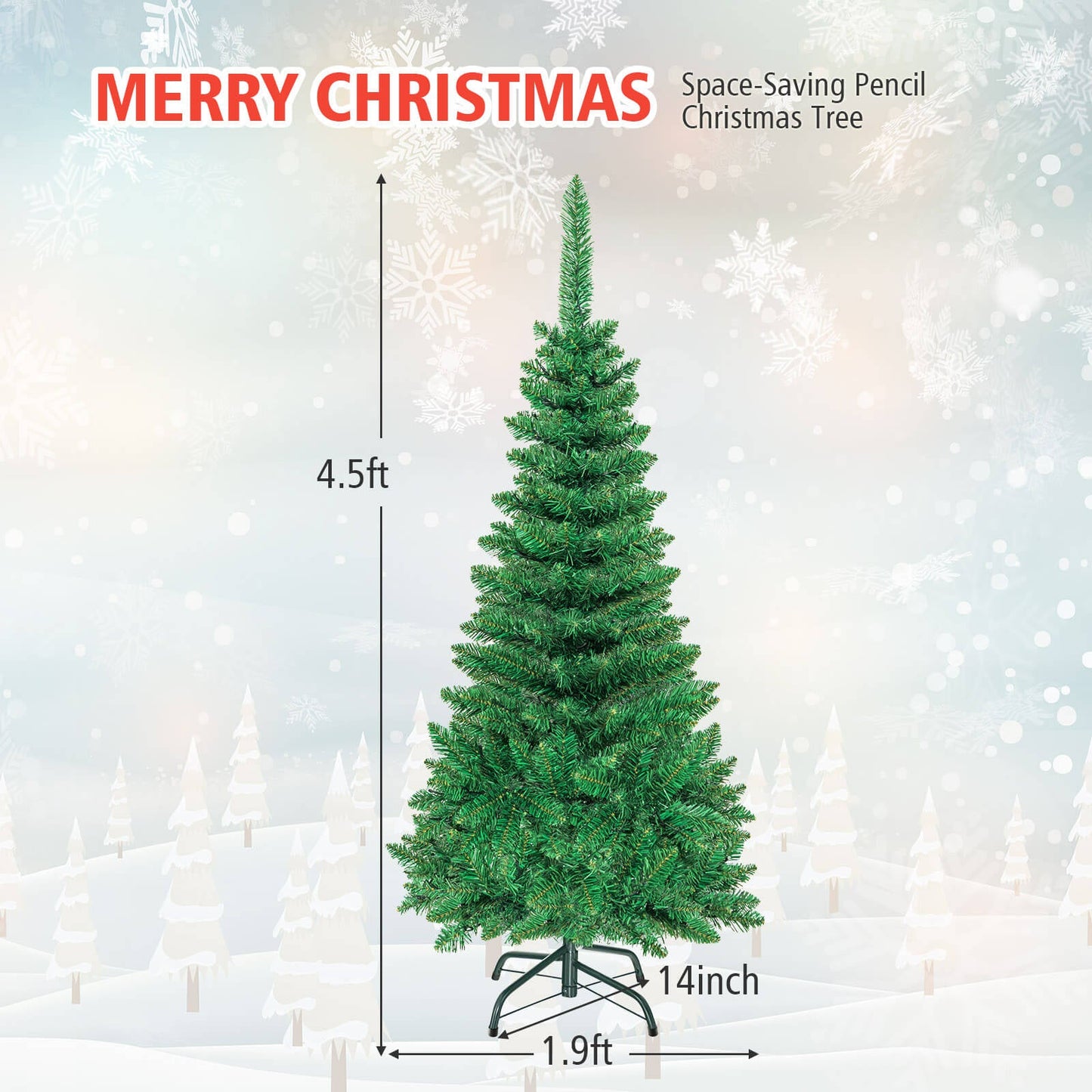 4.5 ft Pre-Lit Premium Hinged Artificial Fir Pencil Christmas Tree with LED Lights-Warm White