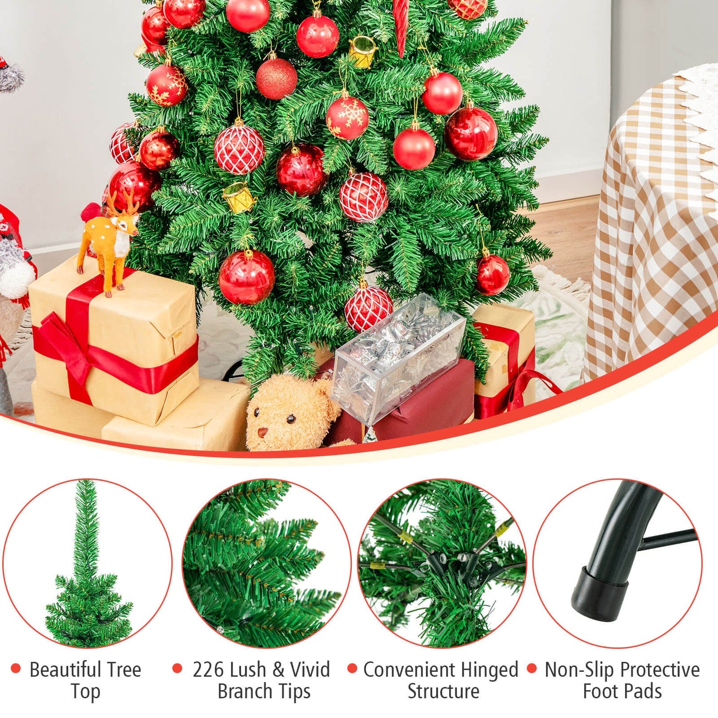 4.5 ft Pre-Lit Premium Hinged Artificial Fir Pencil Christmas Tree with LED Lights-Warm White