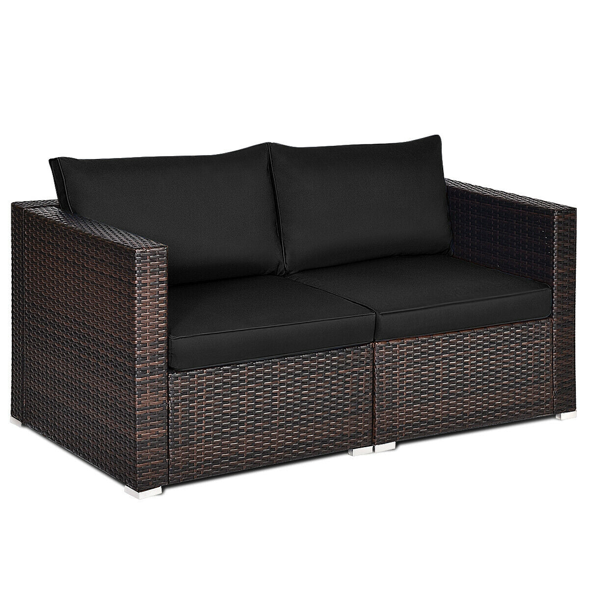 3 Pieces Patio Rattan Sectional Conversation Sofa Set with Coffee Table-Black