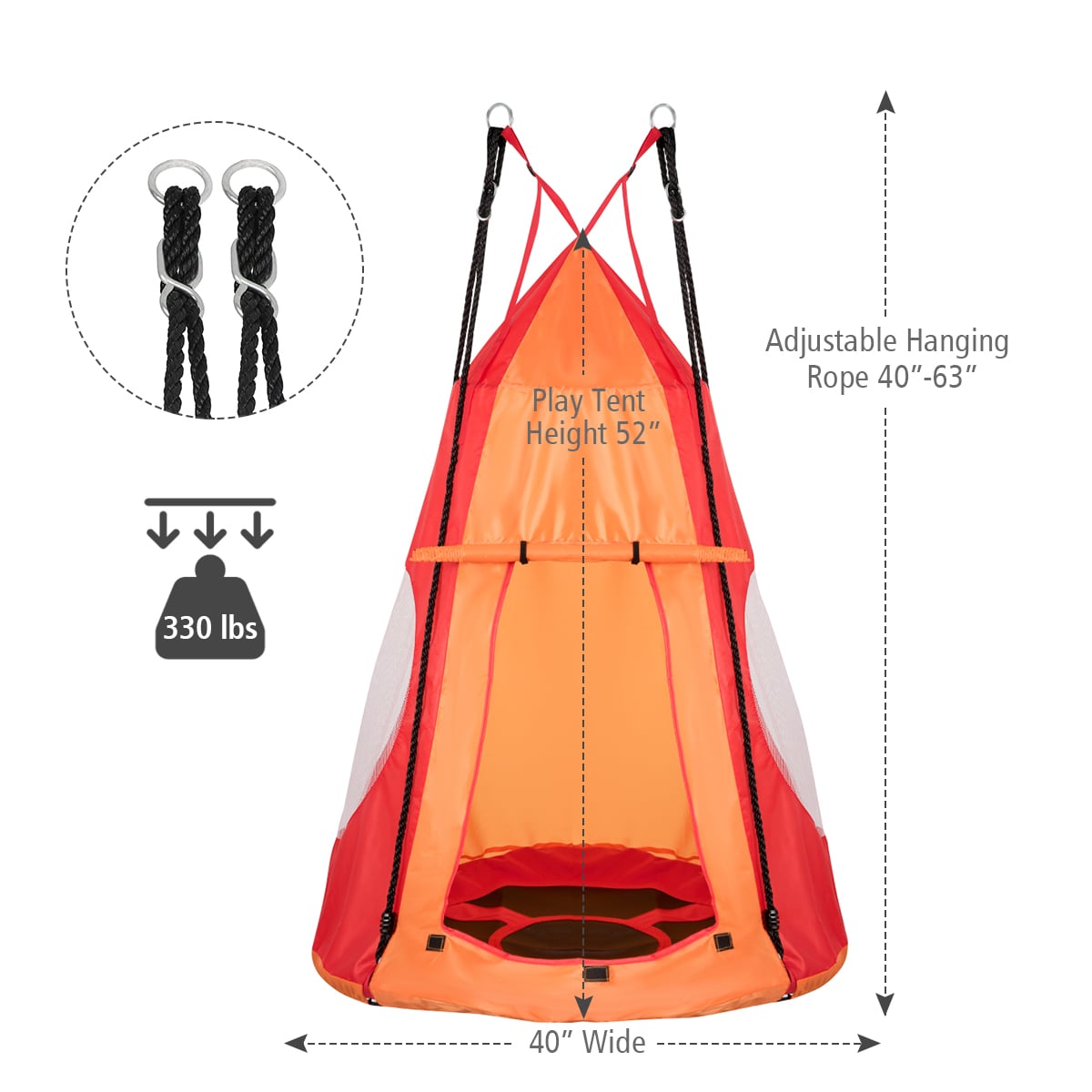 2-in-1 40 Inch Kids Hanging Chair Detachable Swing Tent Set-Orange test