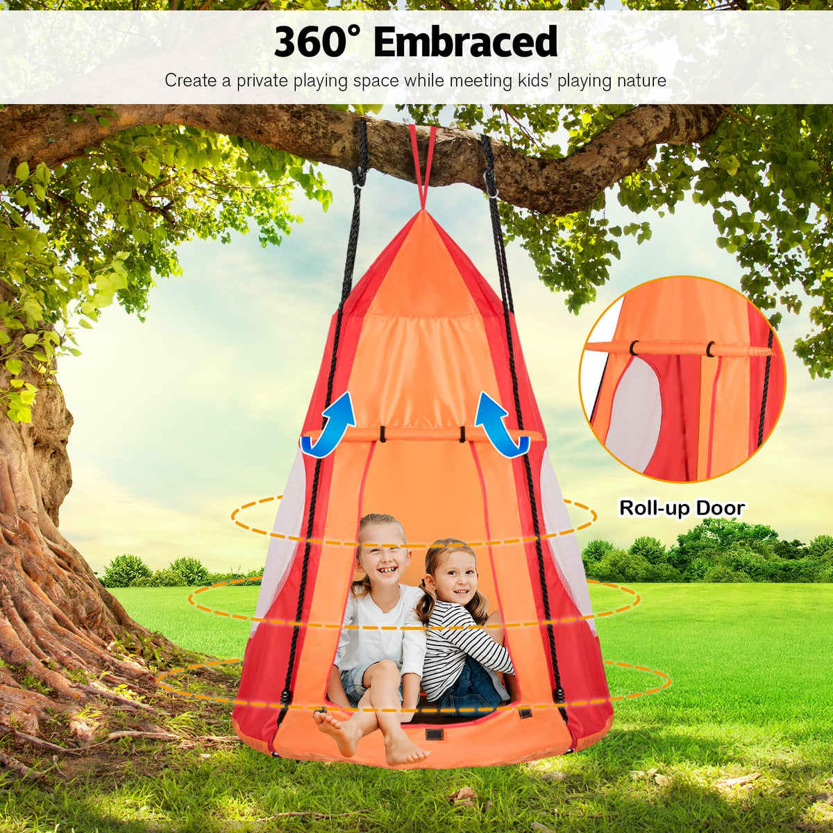 2-in-1 40 Inch Kids Hanging Chair Detachable Swing Tent Set-Orange test