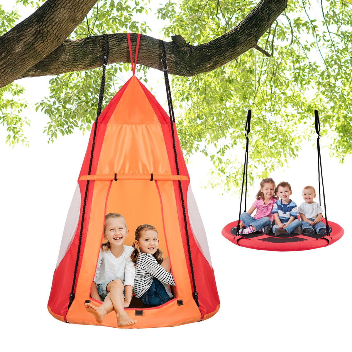 2-in-1 40 Inch Kids Hanging Chair Detachable Swing Tent Set-Orange test