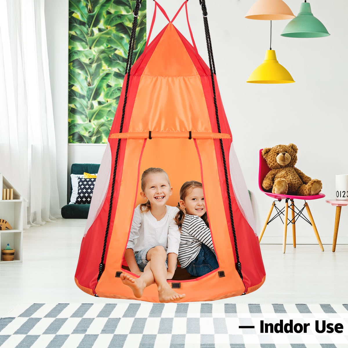 2-in-1 40 Inch Kids Hanging Chair Detachable Swing Tent Set-Orange test
