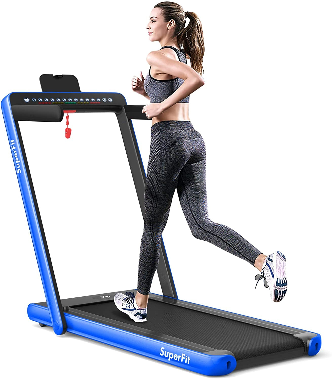 SPECIAL - 2-in-1 Electric Motorized Health and Fitness Folding Treadmill with Dual Display-Blue (Max265 lbs)