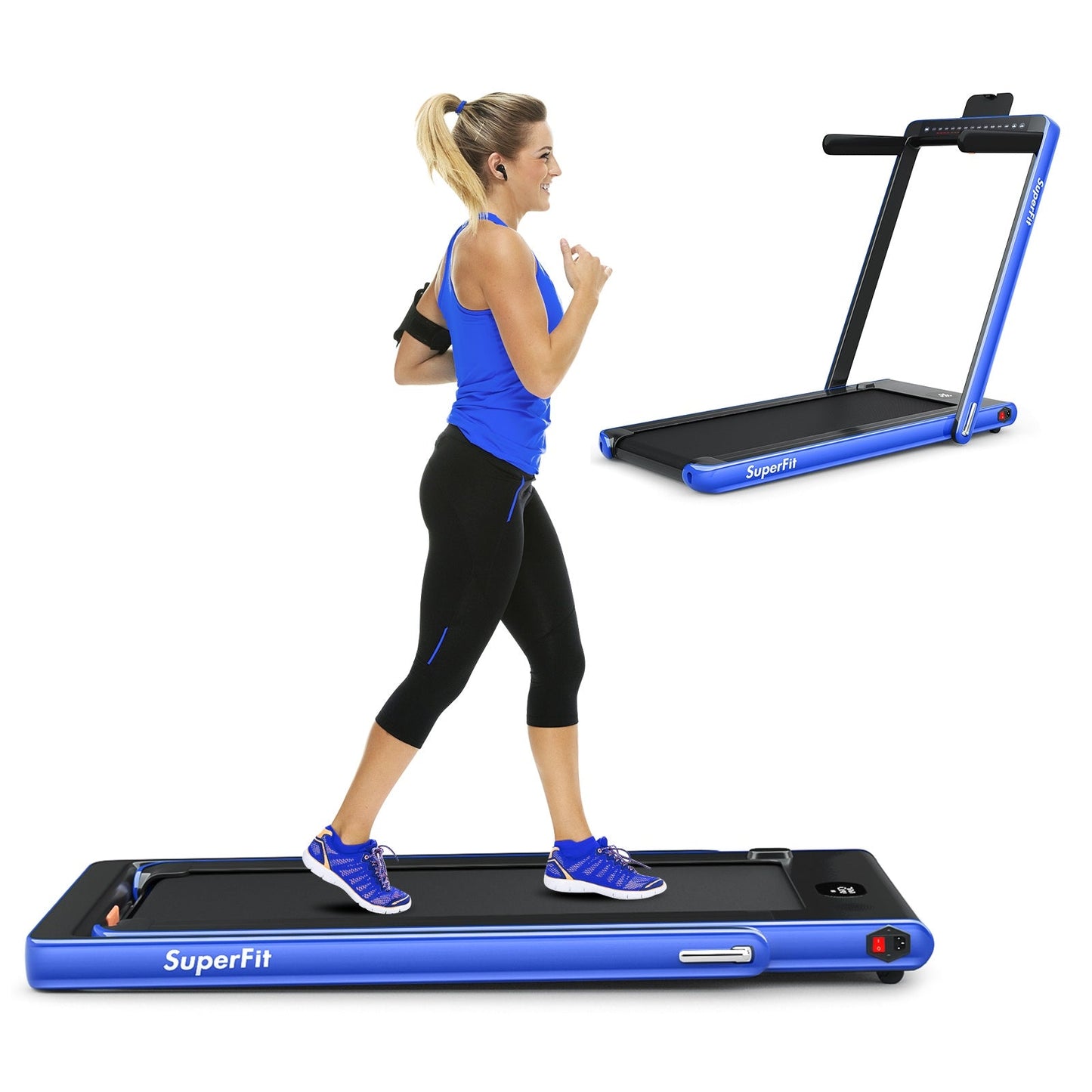 SPECIAL - 2-in-1 Electric Motorized Health and Fitness Folding Treadmill with Dual Display-Blue (Max265 lbs)