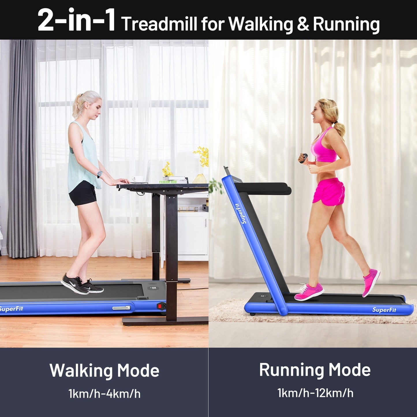 SPECIAL - 2-in-1 Electric Motorized Health and Fitness Folding Treadmill with Dual Display-Blue (Max265 lbs)