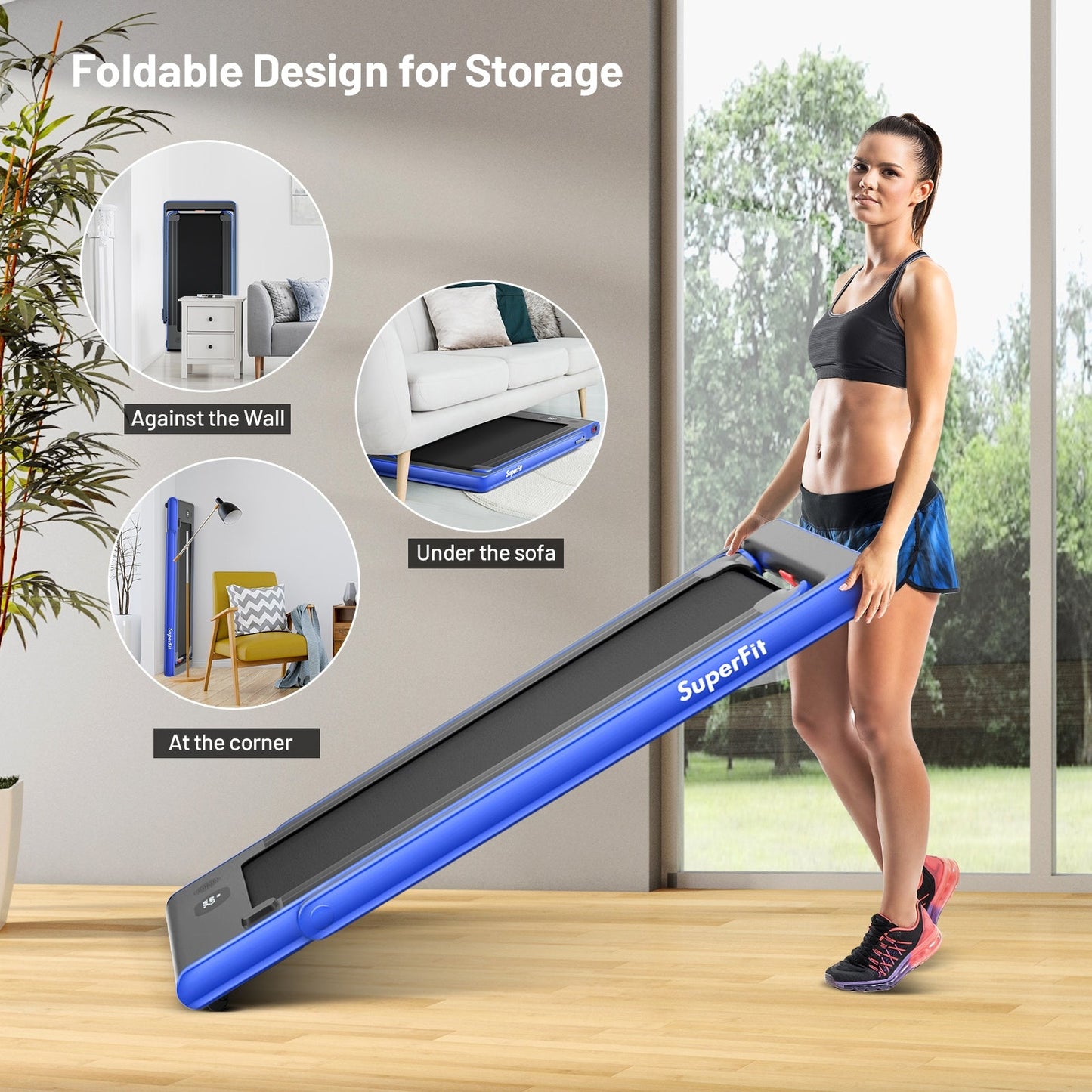 SPECIAL - 2-in-1 Electric Motorized Health and Fitness Folding Treadmill with Dual Display-Blue (Max265 lbs)