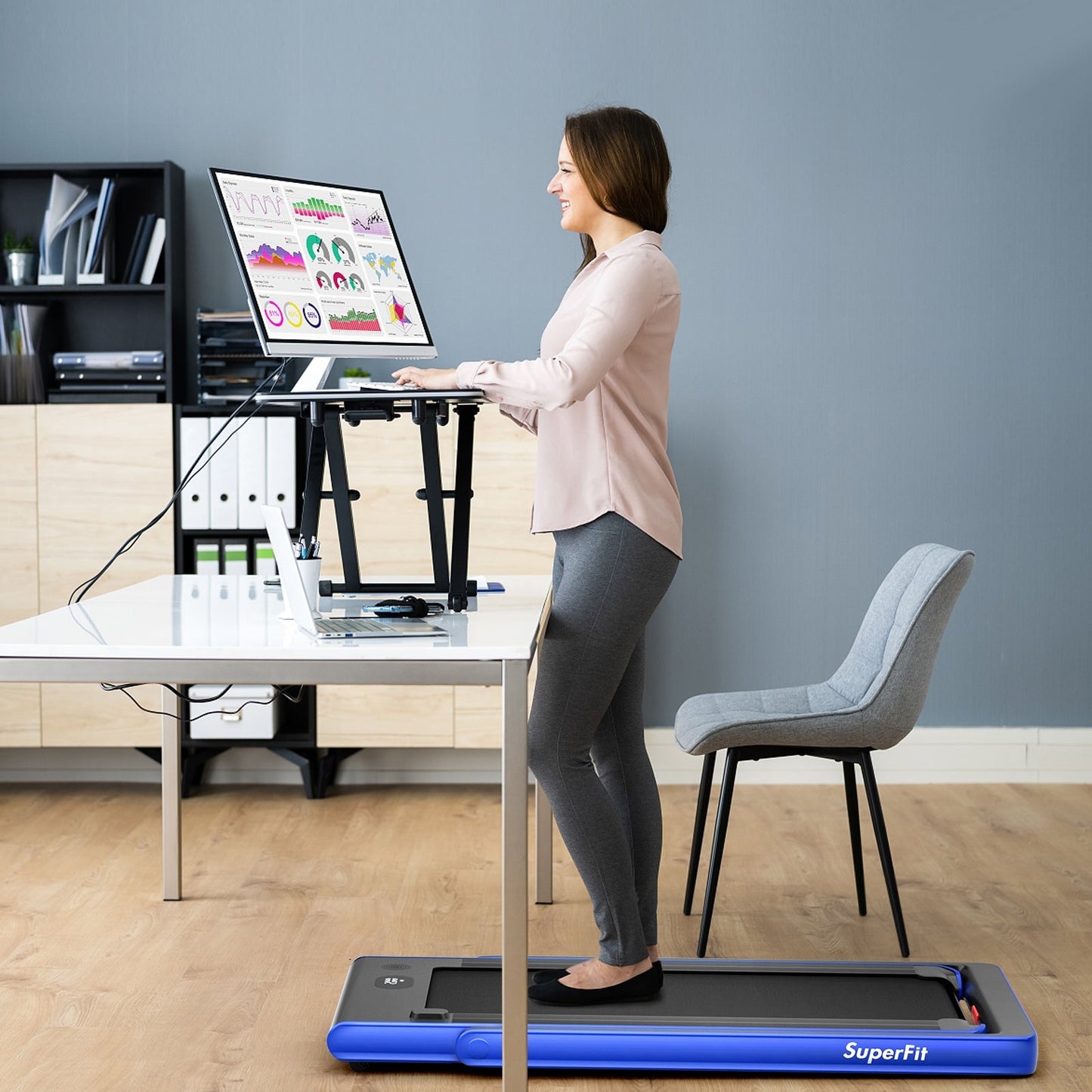 SPECIAL - 2-in-1 Electric Motorized Health and Fitness Folding Treadmill with Dual Display-Blue (Max265 lbs)
