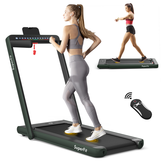 !CLEARANCE SPECIAL! - 2-in-1 Electric Fitness Folding Treadmill-Green MAX 265 lbs