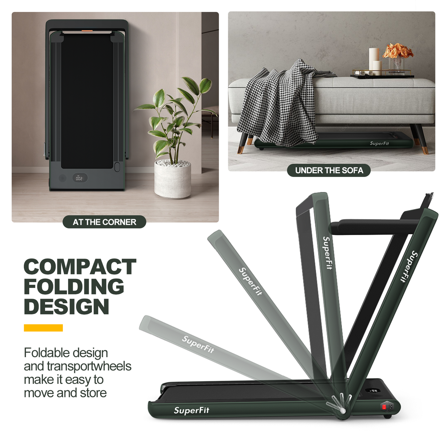 SPECIAL - 2-in-1 Electric Fitness Folding Treadmill-Green MAX 265 lbs (Shipping Damage)