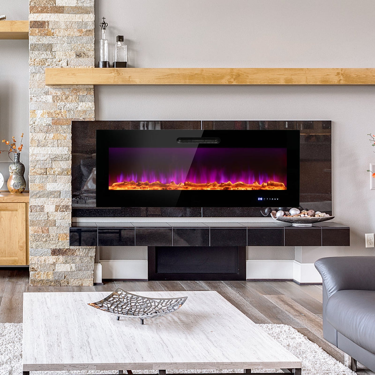 50/60 Inch Wall Mounted Recessed Electric Fireplace, MISSING REMOTE