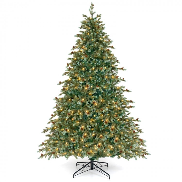 7 Ft Luxurious Christmas Tree with Warm White LED Lights and Pine Cones, Assembled