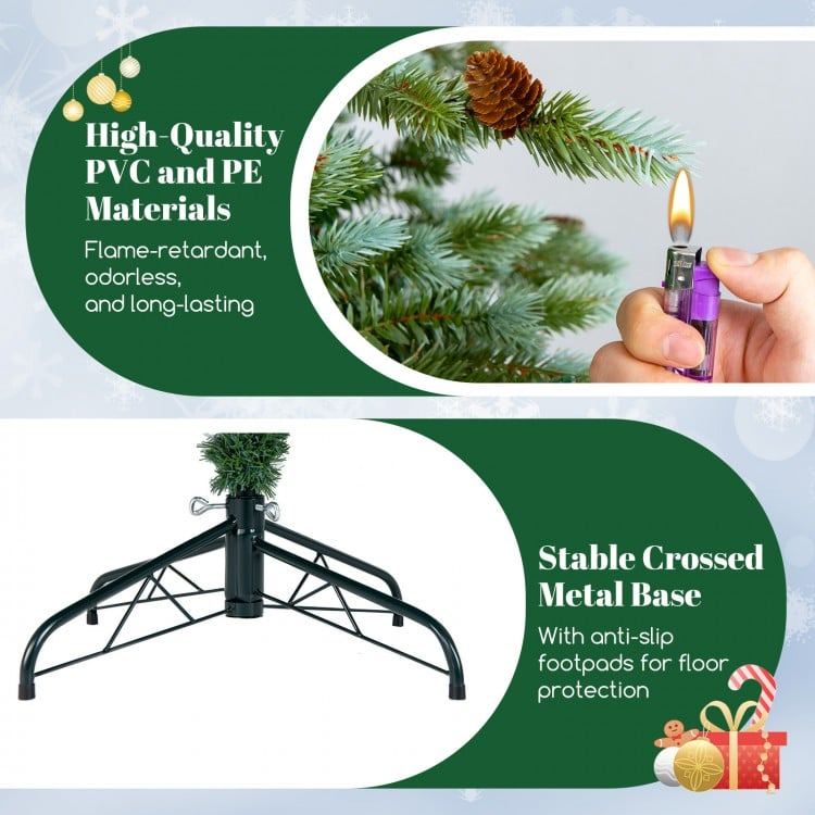 7 Ft Luxurious Christmas Tree with Warm White LED Lights and Pine Cones, Assembled