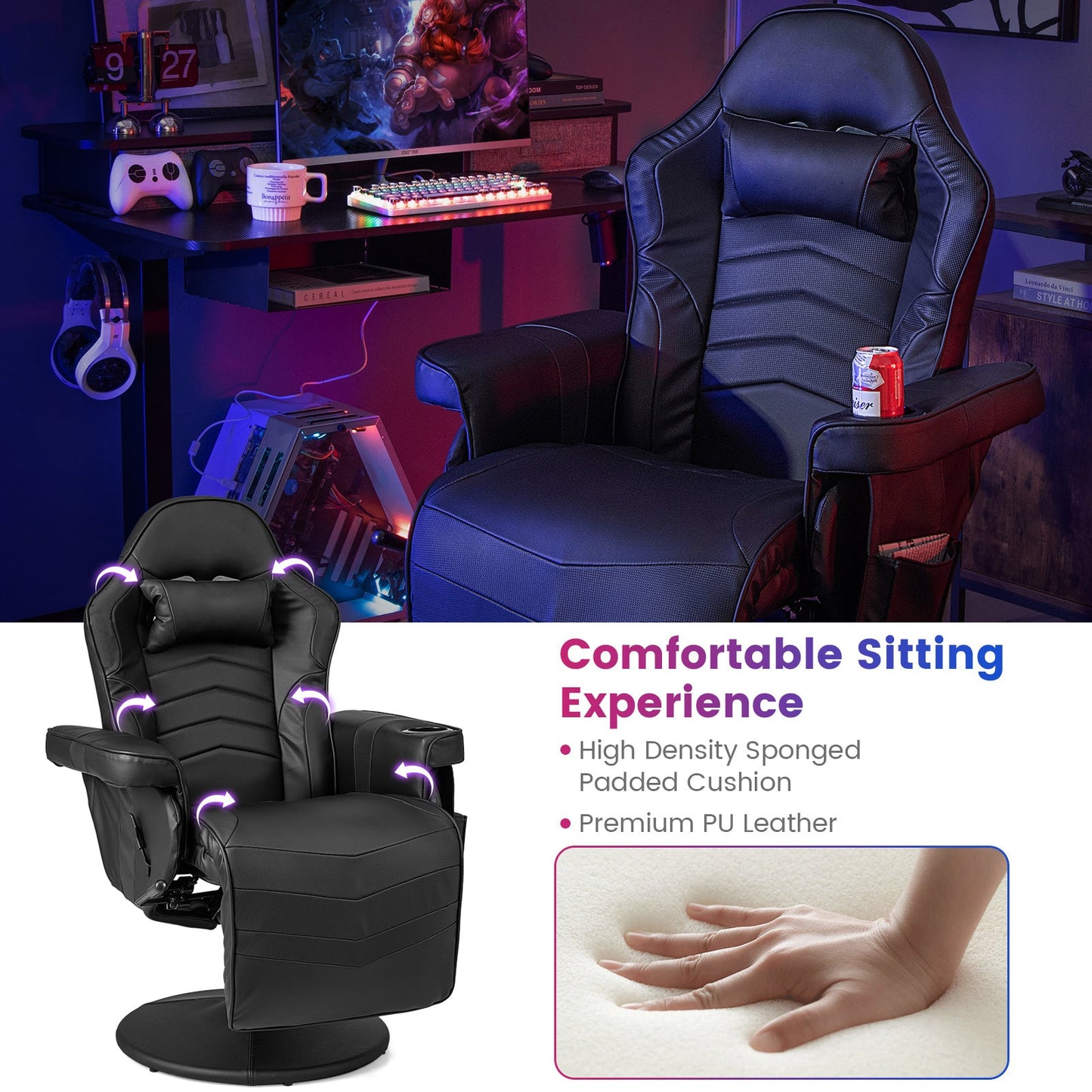 Massage Video Gaming Recliner Chair, OURS HAS GREY TRIM, CLEAN CUSTOMER RETURN, TESTED