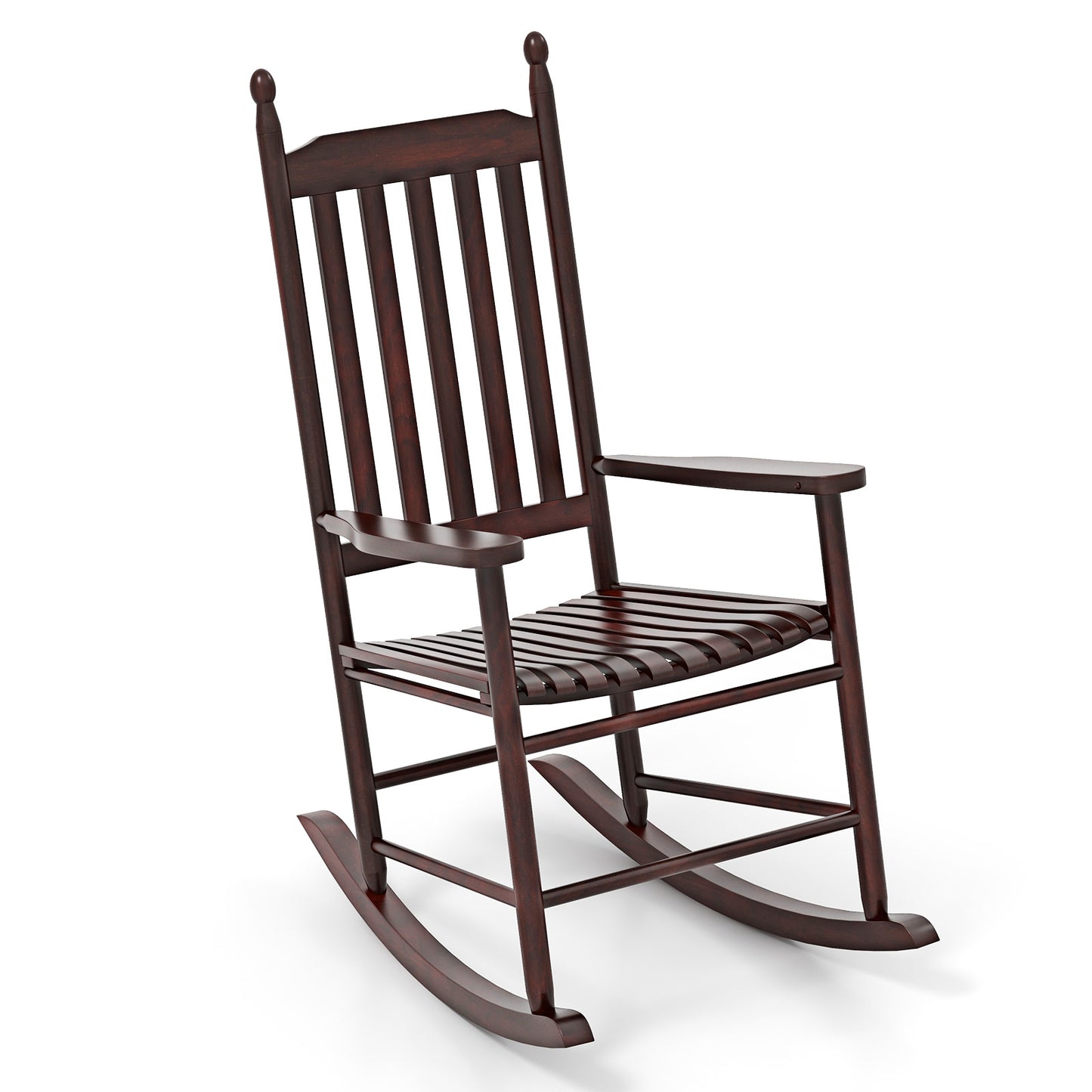 High-Back Acacia Wood Outdoor Rocking Chair with Solid Rocking Base-Brown (Assembled)