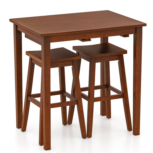 3-Piece Bar Table Set with Pub Table and 2 Saddle Stools-Espresso (Assembled)