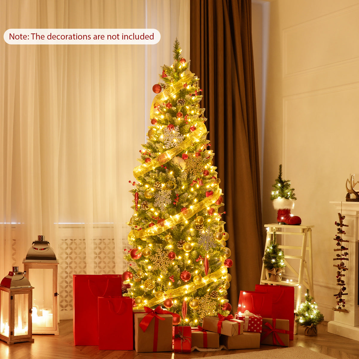 Pre-lit Artificial Pencil Christmas Tree with Pine Cones and Red Berries-6 ft - FINAL SALE