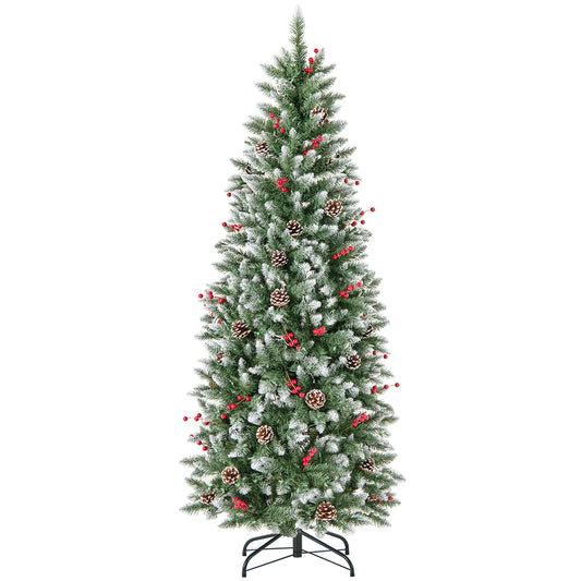 Pre-lit Artificial Pencil Christmas Tree with Pine Cones and Red Berries-6 ft - FINAL SALE