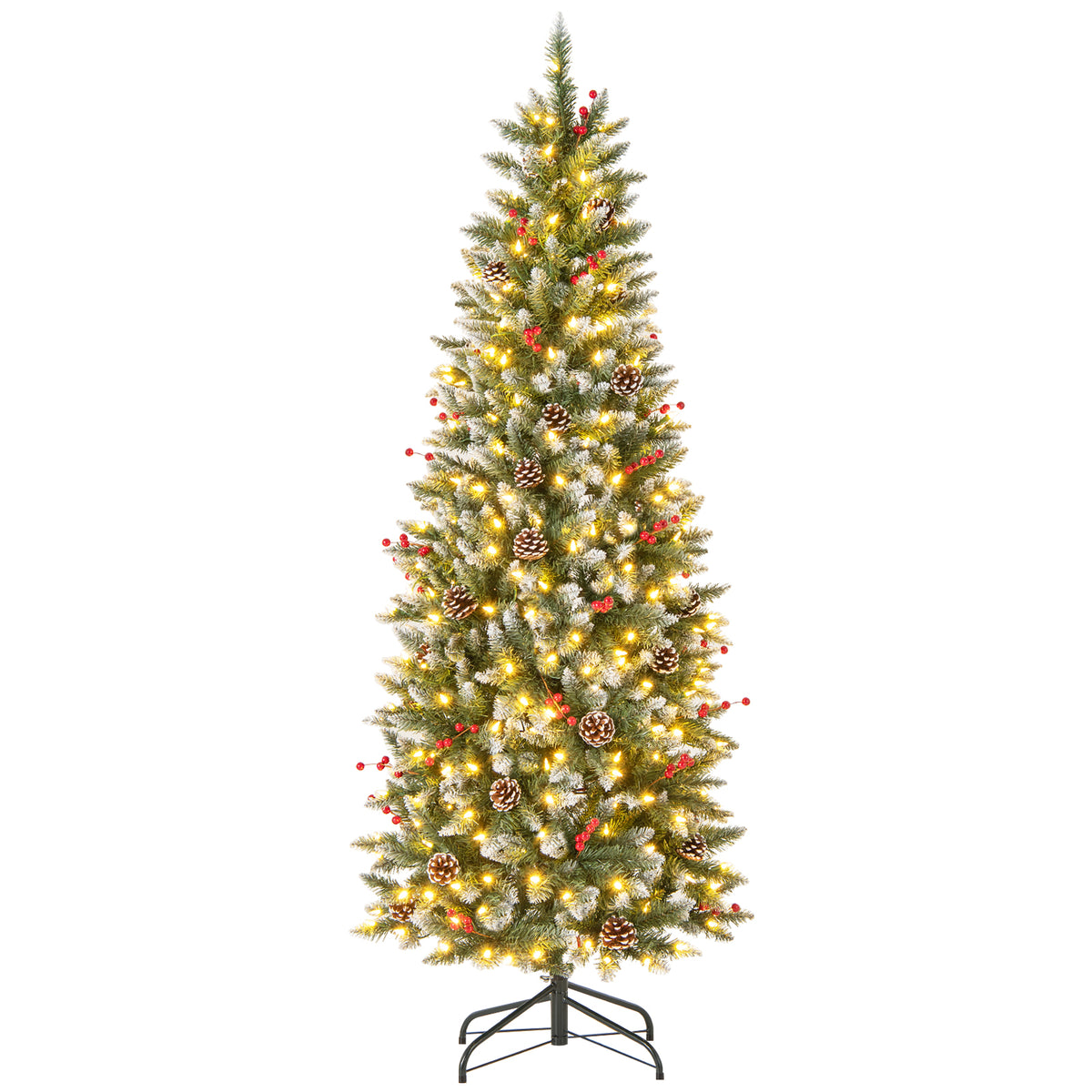 Pre-lit Artificial Pencil Christmas Tree with Pine Cones and Red Berries-6 ft - FINAL SALE
