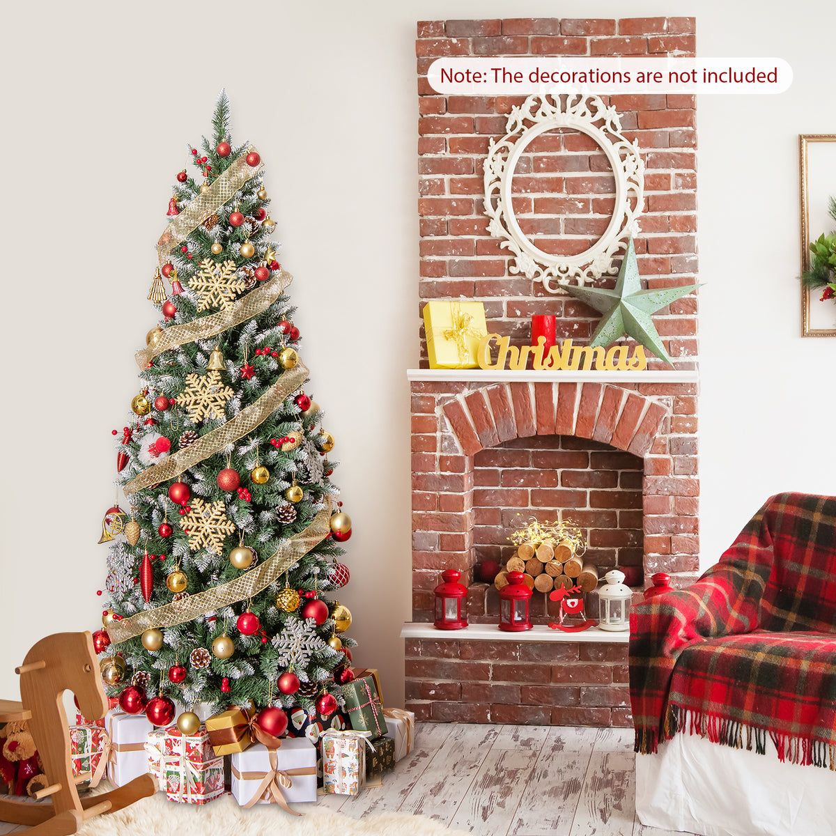 Pre-lit Artificial Pencil Christmas Tree with Pine Cones and Red Berries-6 ft - FINAL SALE