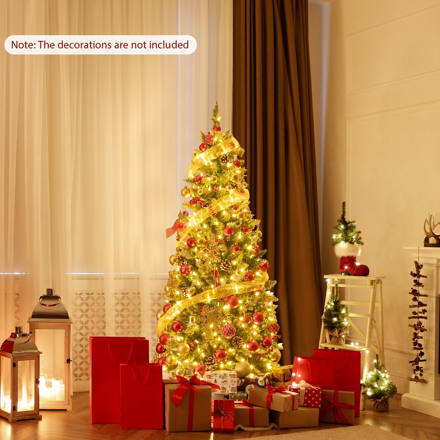 Pre-lit Artificial Pencil Christmas Tree with Pine Cones and Red Berries-5 ft, final sale