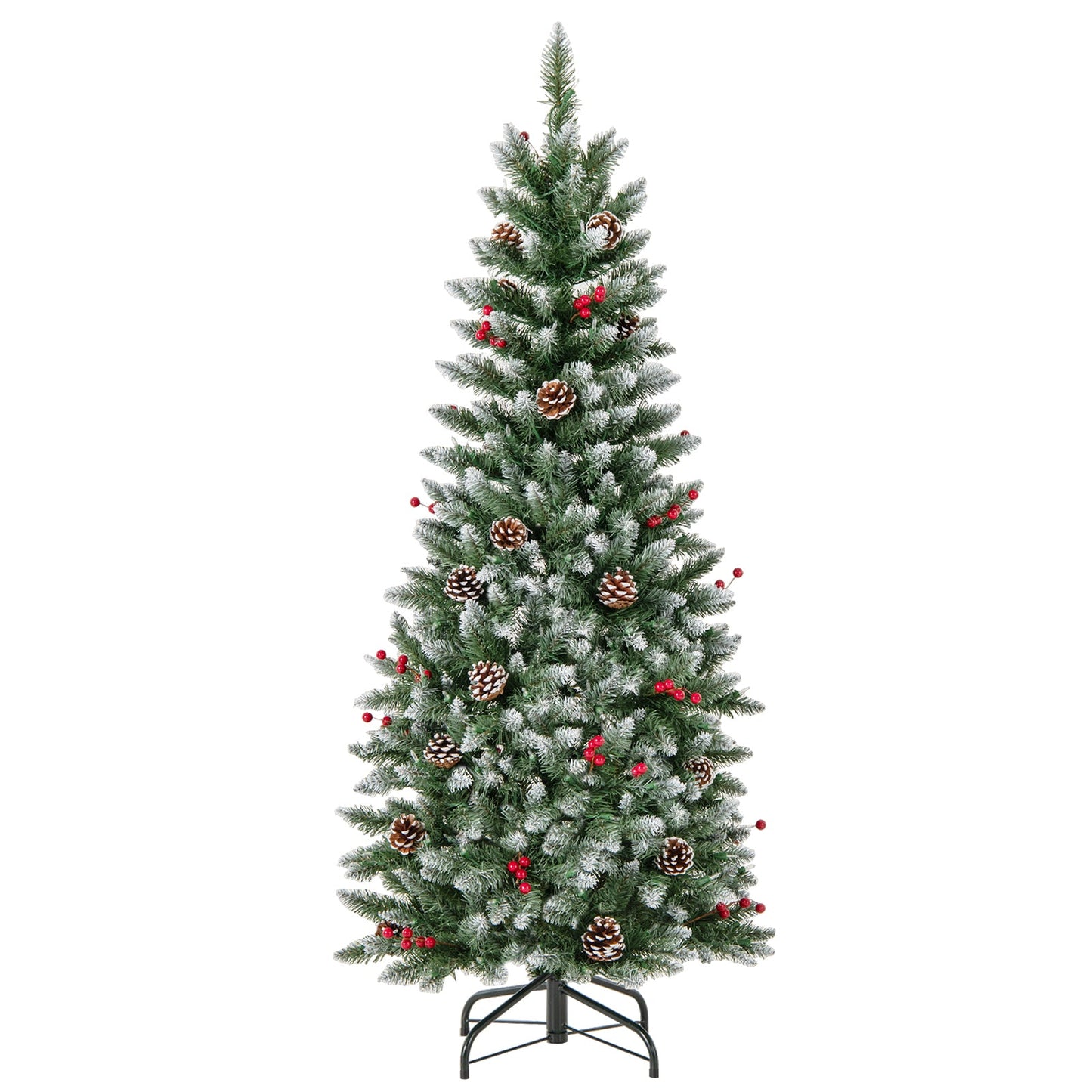 Pre-lit Artificial Pencil Christmas Tree with Pine Cones and Red Berries-5 ft, final sale