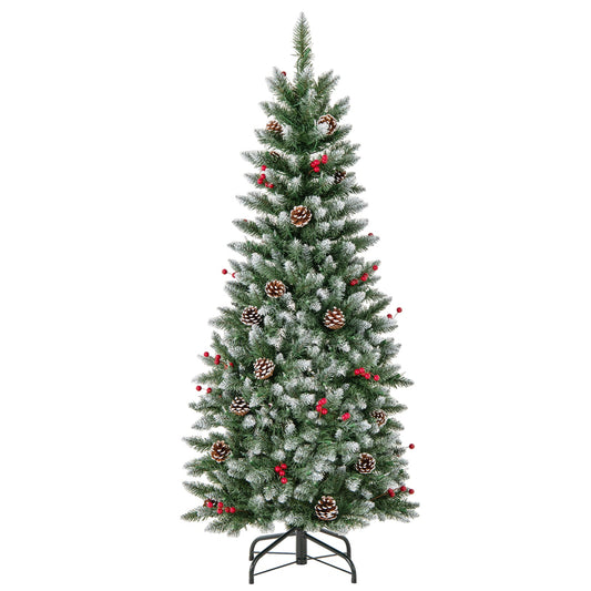 Pre-lit Artificial Pencil Christmas Tree with Pine Cones and Red Berries-5 ft, final sale