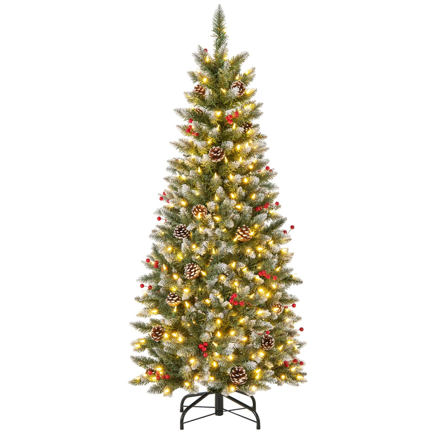 Pre-lit Artificial Pencil Christmas Tree with Pine Cones and Red Berries-5 ft, final sale