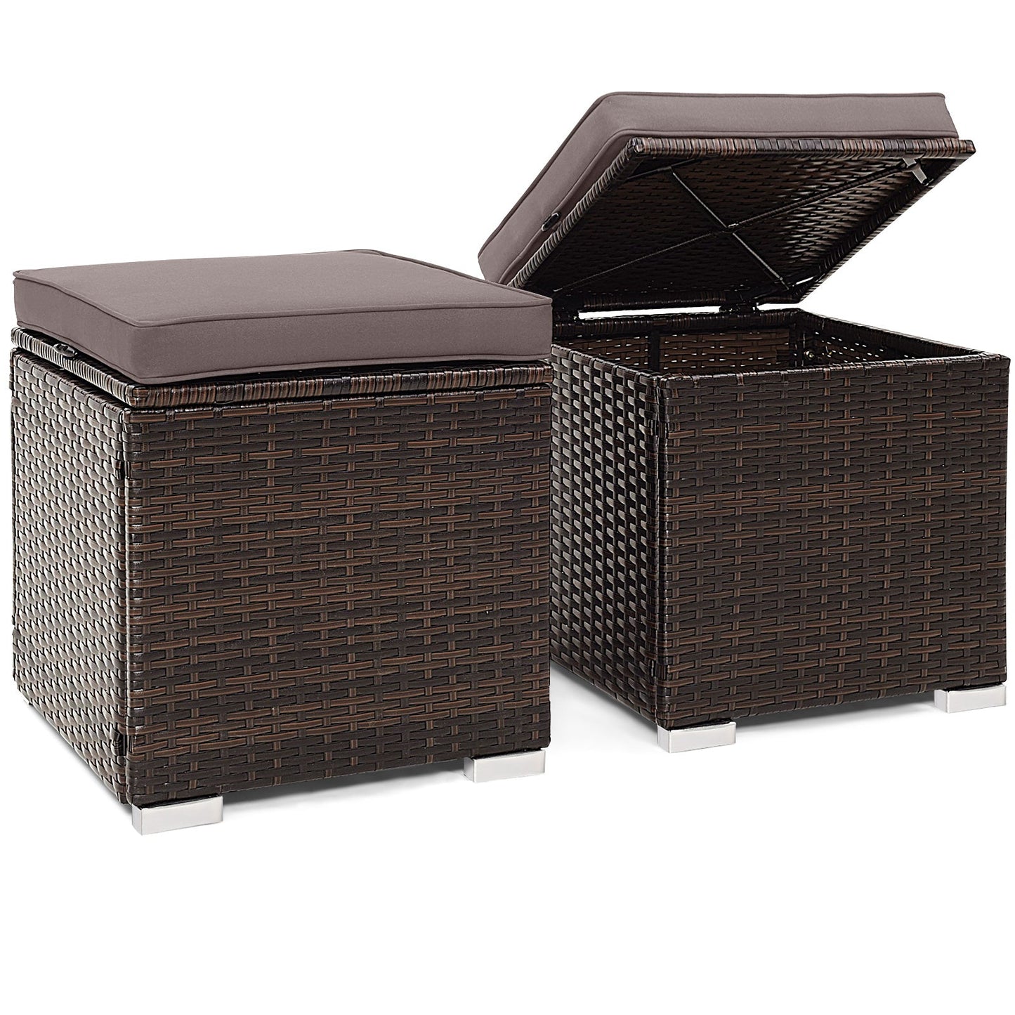 2 Pieces Patio Ottoman with Hidden Storage Space-GREY