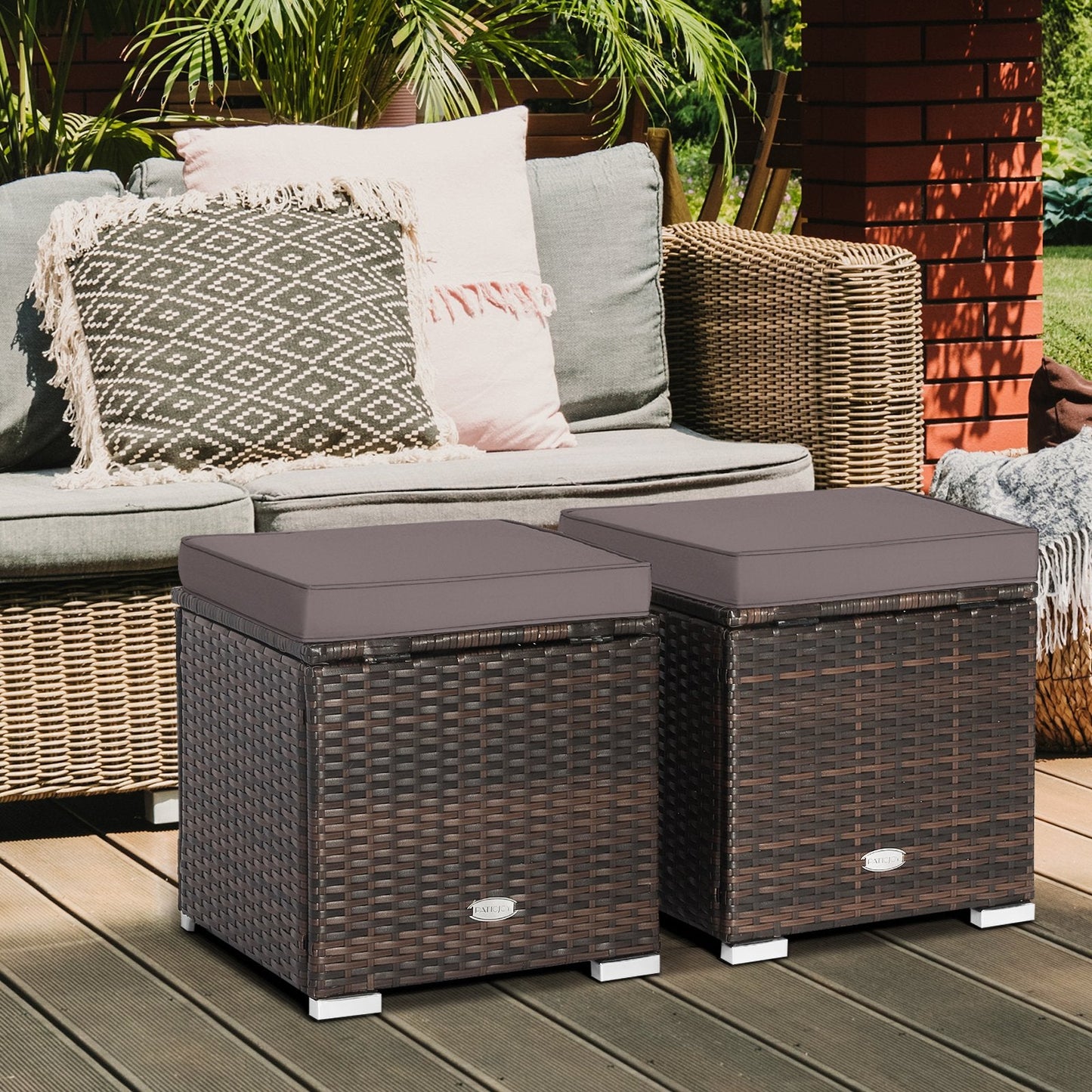 2 Pieces Patio Ottoman with Hidden Storage Space-GREY