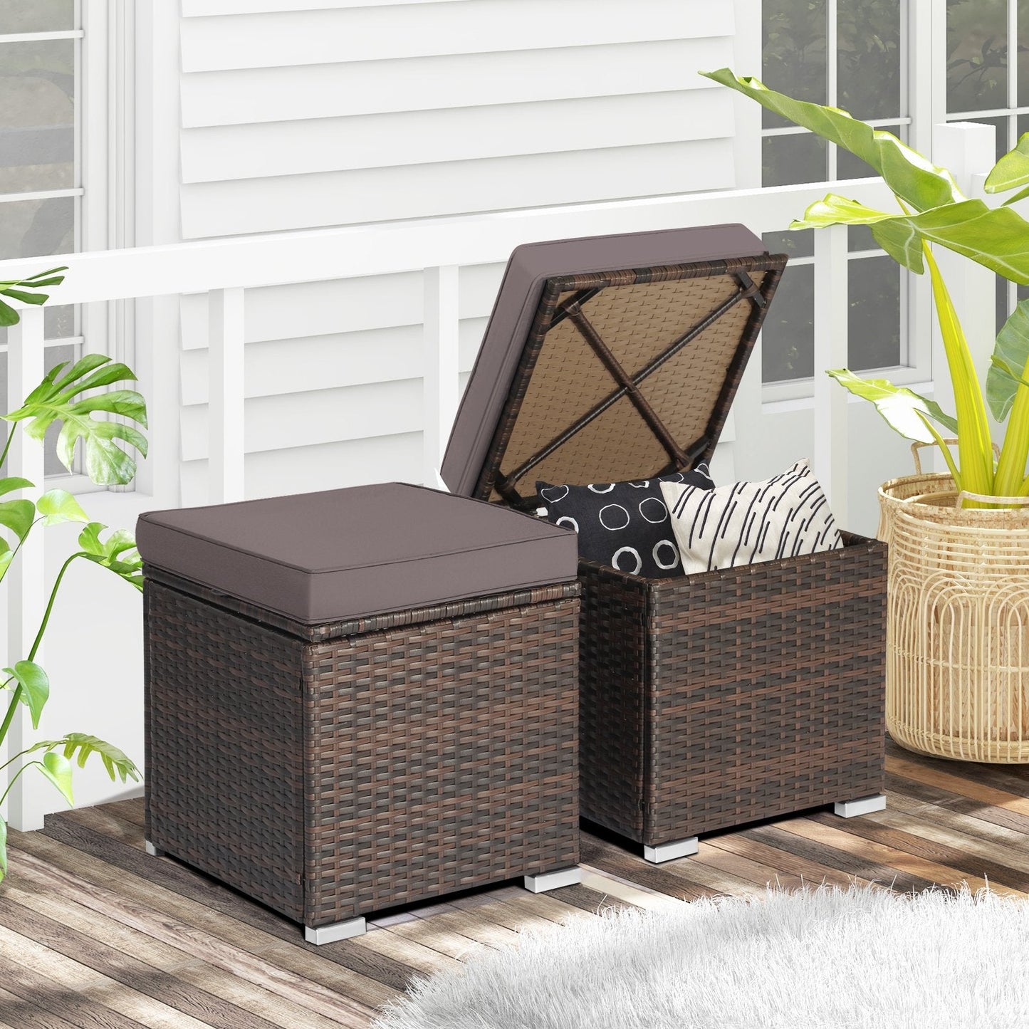 2 Pieces Patio Ottoman with Hidden Storage Space-GREY