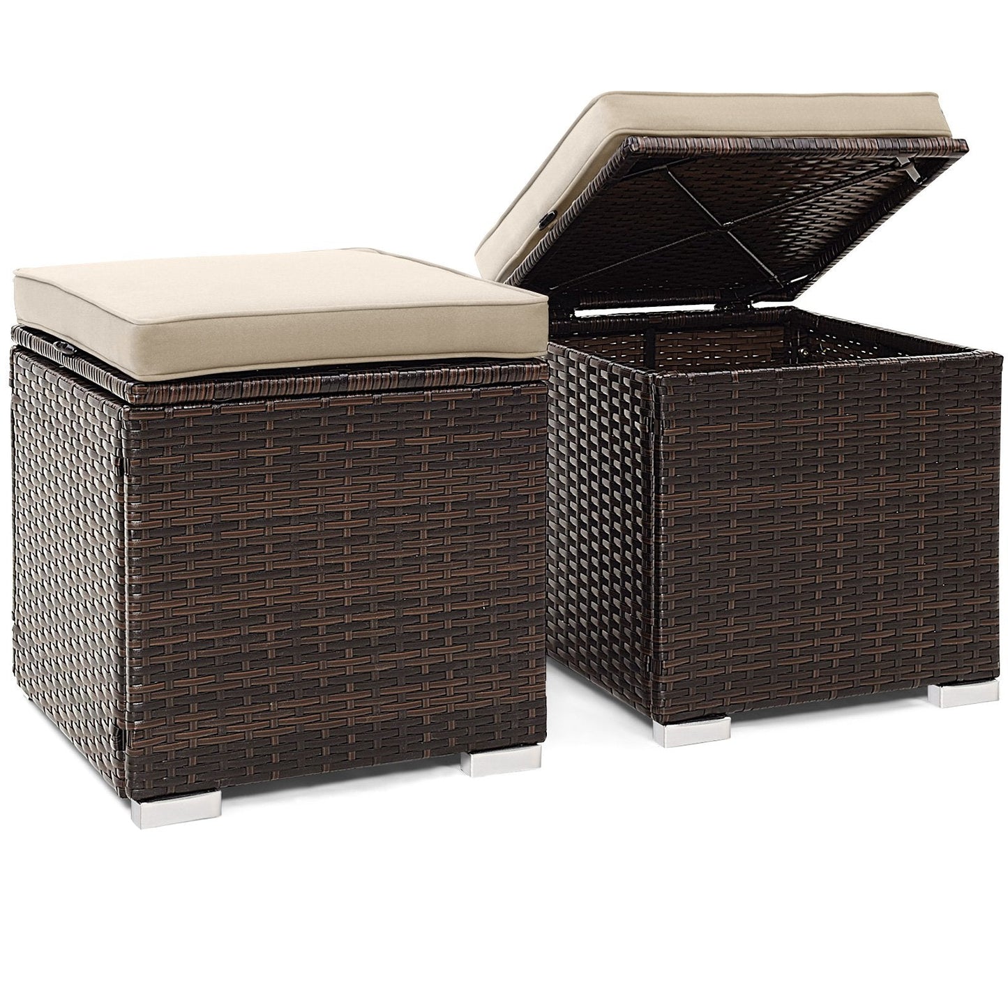 2 Pieces Patio Ottoman with Hidden Storage Space-GREY