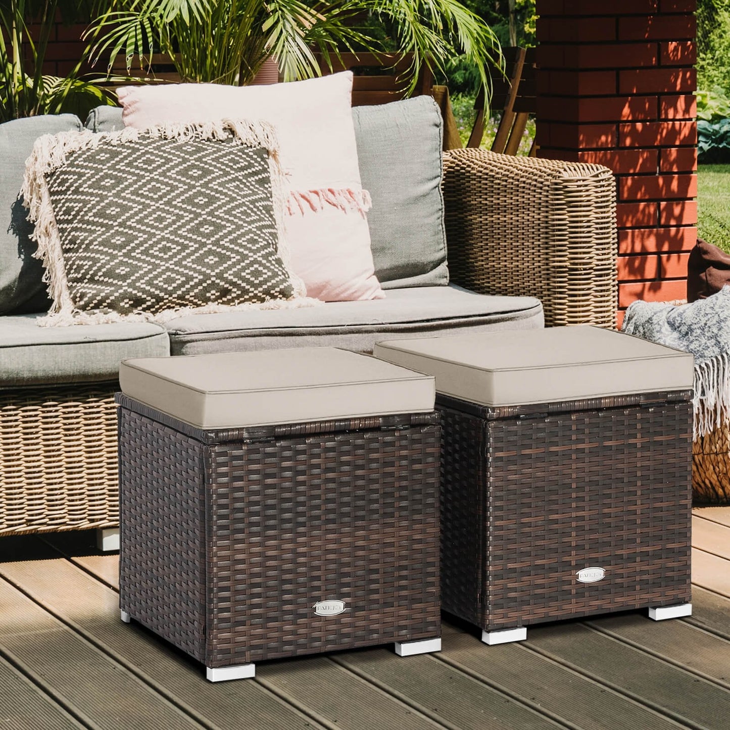 2 Pieces Patio Ottoman with Hidden Storage Space-GREY